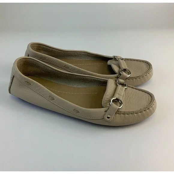 J Crew Soft Leather Loafer Taupe Bridle Bit Moccasin Toe Slip On Flat Womens 9 - Picture 2 of 12